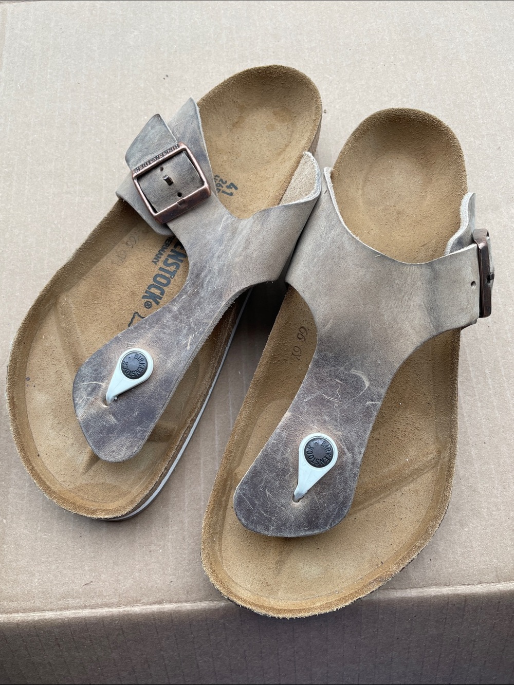Birkenstock Men's Brown Taupe Leather Toe-Post Sandals